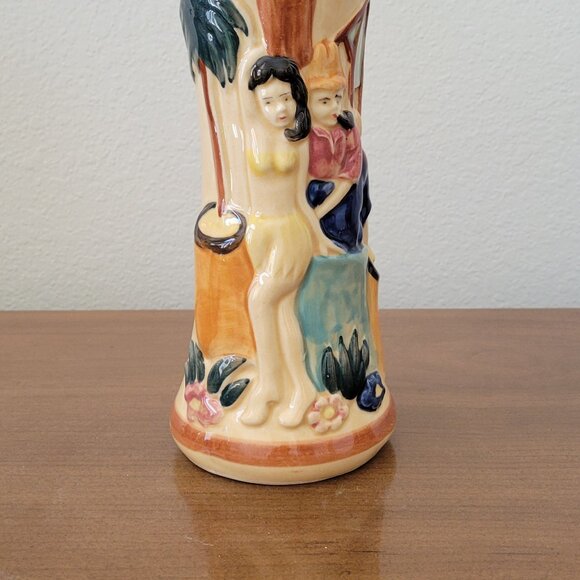 Vintage 1950s Tiki Style Figural Tropical Vase Mid Century Japanese Pottery 8” - Picture 6 of 12